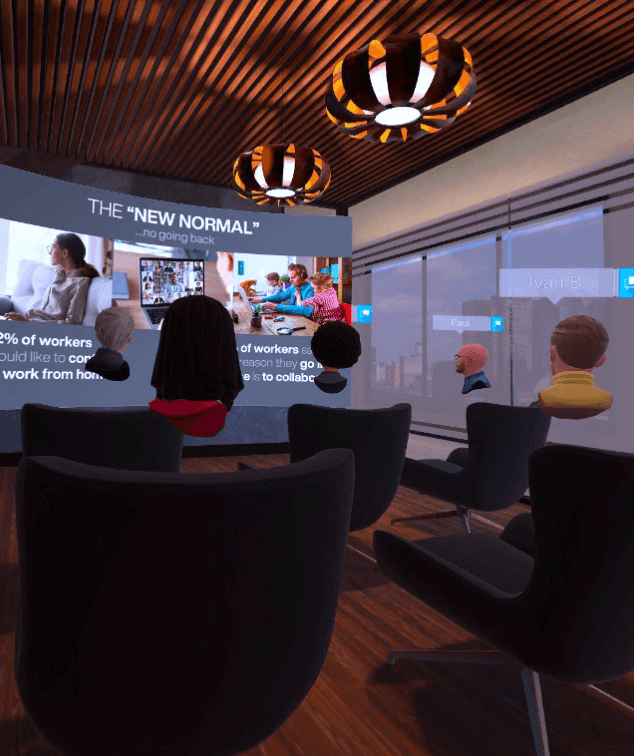 An agency presenting research and findings on a large screen inside a reTHINK room